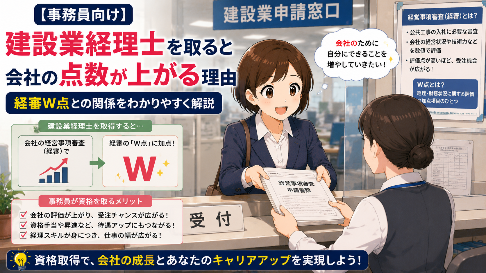 【事務員向け】建設業経理士を取ると会社の点数が上がる理由｜経審W点との関係をわかりやすく解説