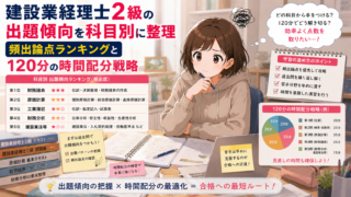 建設業経理士2級の出題傾向を科目別に整理｜頻出論点ランキングと120分の時間配分戦略